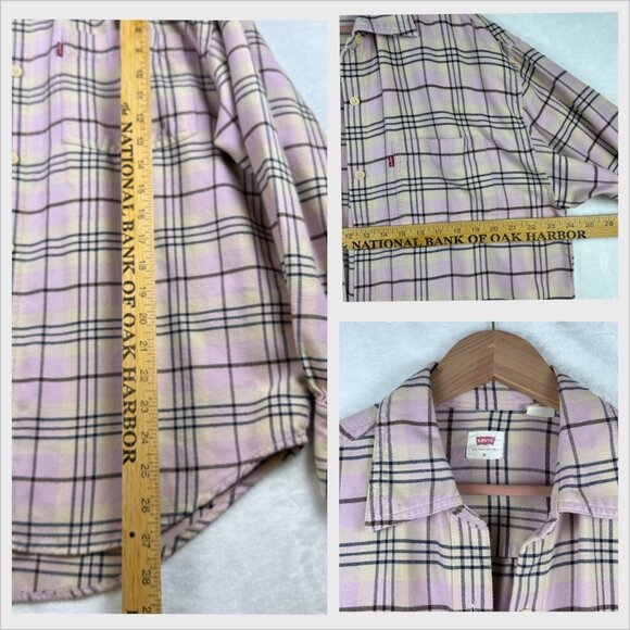 Levis Womens Oversized Lavender Plaid Long Sleeve Button-Up Flannel Shirt M - Picture 8 of 10